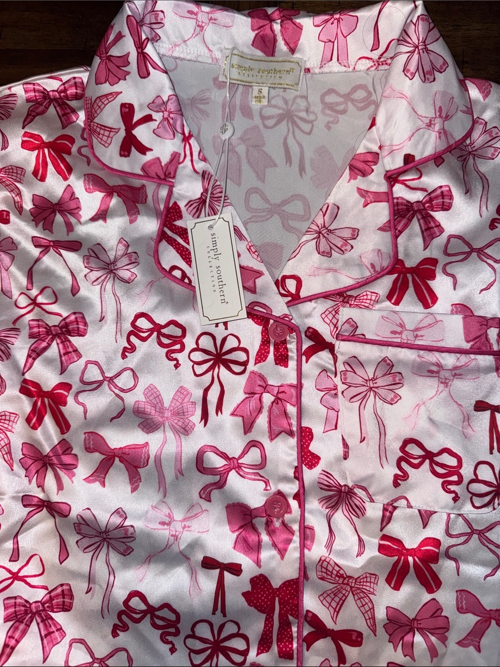 Simply Southern White Pajama Set with Pink and Red Bows Women’s Size Small